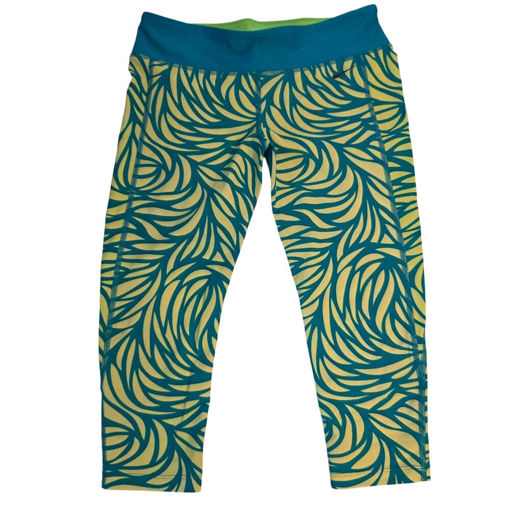 Nike Epic Lux Crop Running Leggings Small Teal Neon Yellow Swirl Pattern‎